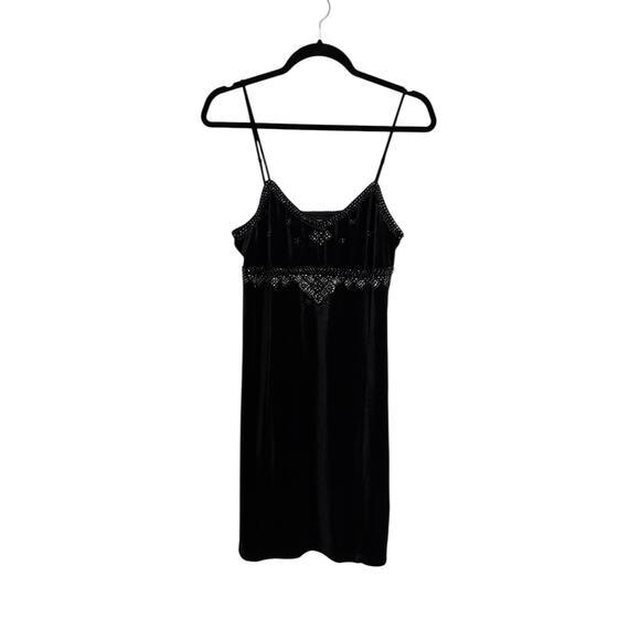 Ralph Lauren Denim Supply Dress Womens Large Velvet Mini Black Beaded - Picture 1 of 10